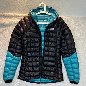 The North Face Summit Series Jacket Womens Small Blue Black L3 Hooded 800 Down